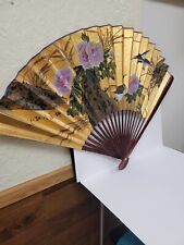 Large Asian Gold Leaf Folding Fan Wall Art Birds Floral Chinese Vintage Decor picture