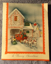 Vintage Christmas Card Roy Craft Canada Red Carriage White Horses Circa 1940s picture