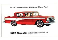 Vintage ad postcard - 1957 AMC Rambler Custom 4-door hardtop sedan, family, dog picture