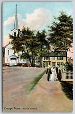Postcard Baptist Church People Street View, Orange Massachusetts Unposted picture