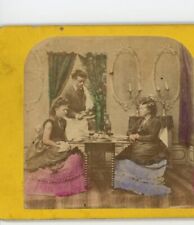 Women Being Served Fruit Wine - Genre Victorian Stereoview picture
