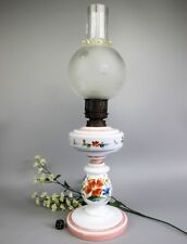Opaline Glass OIL LAMP. Art Deco Vintage R Ditmar Milano. Converted Hand painted picture