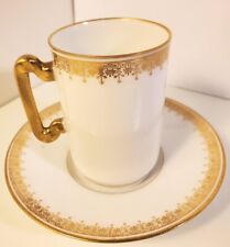 Vintage Limoges D & C France Porcelain Gold Trim Demitasse Cup & Saucer Set picture