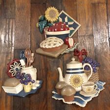 Vintage Set of 3 Home Interiors & Gifts Country Kitchen Wall Plaques 3373-1/2/3 picture