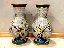 ANTIQUE PAIR OF CHINESE H/PAINTED ENAMEL CLOISONNE HUGE 10.25