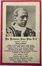His Holiness Pope Pius XII, Vintage 1958 Holy Devotional Prayer Card. picture