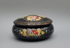 Vintage Russian Fedoskino Lacquer Box Wooden Trinket Jar Floral Design Signed  picture