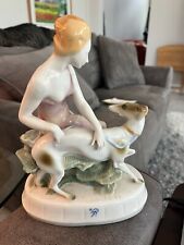 Rare Antique Carl Graser porcelain figurine Greyhound and Female figure signed picture