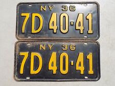 1936 New York Pair of License Plates 7D 40-41 Original YOM DMV Clear for Reg picture