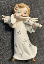 Vintage 50's Ceramic Boy Angel Playing Violin w/ Rhinestones (repaired/chip) picture