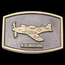 P-51 Mustang Attack Fighter Plane Solid Brass Vintage Belt Buckle picture