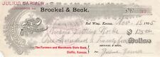 1905 Vintage Brocker & Beck Bank Check Farmers Merchants State Bank Claflin Ka picture