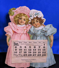 SWEET Victorian Trade Card Hood's Sarsaparilla c1900 Calendar BLUE PINK Girls picture