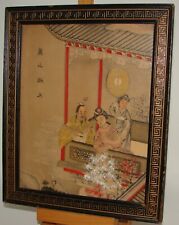 Vintage Framed Chinese Woodblock Print Man & Woman on Balcony picture
