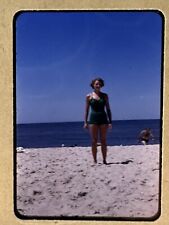 35mm Slide 1950s Red Border Kodachrome Pretty Lady in Swimsuit picture