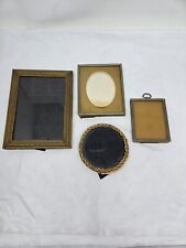 LOT OF 4 ANTIQUE VINTAGE METAL PHOTO FRAMES WITH EASEL picture