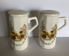 Vintage Holly Hobbie Cermic Collectible Pair with Handles Salt & Pepper Shakers picture