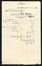 Butte, MT The Butte (Hotel) 1904 Statement Billhead @$1.50 a Day picture