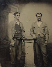 Antique Tintype Named ID Cottrell & Geo Cothill Rugged Men Huge Mustache D30248 picture