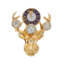 Yellow Gold Elks Vintage Lapel Pin - 14k Diamonds & Enamel BPOE Fraternal Member picture