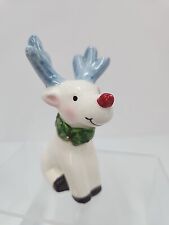 Vtg Napco Blue Antlers & Tail Red Nose Reindeer Christmas Ceramic Figurine Rare  picture