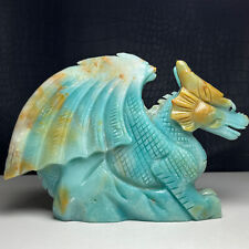 988g Natural Crystal  Specimen. Amazon Stone. Hand-carved Fly dragon .Gift .QD picture