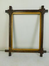 Antique English Victorian Adirondack Tramp Art Picture Frame Wood Carved Leaf picture