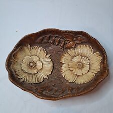 Vintage Wood Syroco Floral Poppy Lilly Multi Products Inc Bowl 1946 Carved 9
