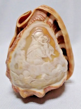 Antique Hand Carved Conch Shell Cameo St. Joseph Lamp Night Light Shade picture