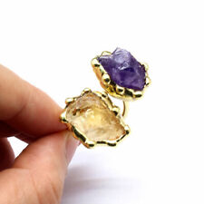 Double Head Crystal Fluorite Ring Natural Raw Rough Irregular Healing Jewelry picture