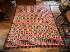 Early 19th Century Hand Woven Geometric Coverlet Red, Blue  and Natural picture