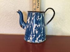 Vintage Graniteware Enamelware Blue And White Gooseneck Coffee Pot picture
