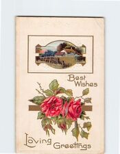 Postcard Best Wishes Loving Greetings Roses Flower Art Print Embossed Card picture