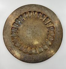 23” Round Antique Patinated Polished Brass Tray/Hand Crafted/Decorative Tray picture