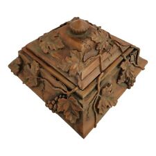 3D Trinket Box Carved Wood Leaves Grapes Ornate 3D  Square Large Storage Box picture