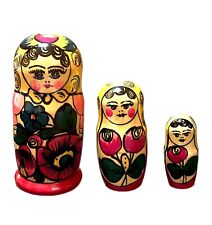 Vtg Russian Nesting Dolls Matryoshka Babushka Hand Painted Set Of 3 picture