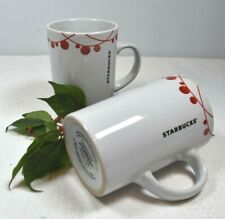 2012 Starbucks Coffee Mugs White Holiday w/ Red Ornament Balls on Red Garland picture