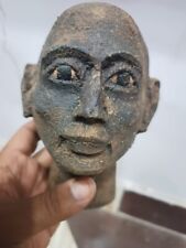 Rare Ancient Egyptian Antiques Pharaonic head Wooden Carved Of King Akhenaten Bc picture