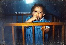1952 Cute Toddler Girl Key ring In Mouth Playpen Red-Border Kodachrome Slide picture