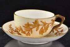 Antique Royal Worcester Bone China Teacup Saucer 1876 Foliate Scroll Pattern picture