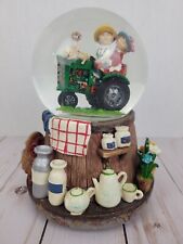 Vintage Farm House Tractor Garden Musical Snow Globe Kids Dogs Milk 7