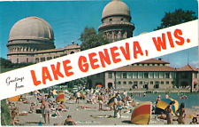 Greetings from Lake Geneva, WI. Yerkes Observatory, Williams Bay-Postcard 1960s picture