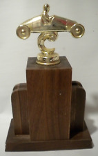 Vintage Indy  Soap Box Race Car Trophy Metal Topper Wooden Base Racing  picture