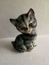 Vintage Norleans Japan playful ceramic kitty Cat Blue Eyes ￼Tiger Stripe picture