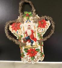 Vintage  Large Santa Die Cut Ornament with Tinsel Garland - 1930s/1940s picture