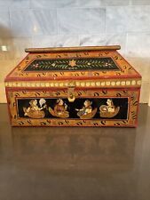 Anglo Raj Vintage Wooden Box Hand Painted Indian Chest Trinket 1970s Large picture