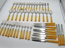Royal Brand Cutlery Stainless Steel Bakelite Butterscotch Vintage 50 Pc Flatware picture