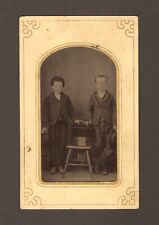 Antique Tintype Photo Young Men Boys Children Standing by Chair in Old Clothing picture