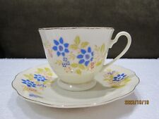Vintage Budlet Fine China Ivory cup w/saucer gold trim Ivory and blue floral picture
