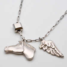 Hermes Talisman Pegasus Pendant Necklace Silver Horse Feather Chain Length Appro picture